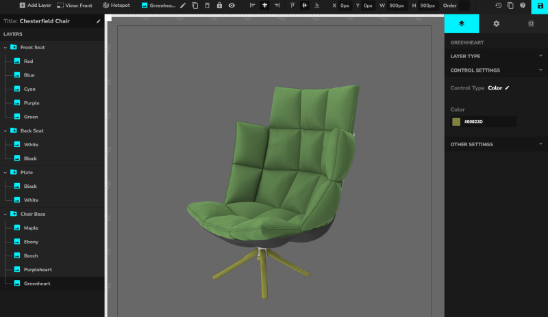 WP Configurator editor showing layer configuration with image upload and pricing options